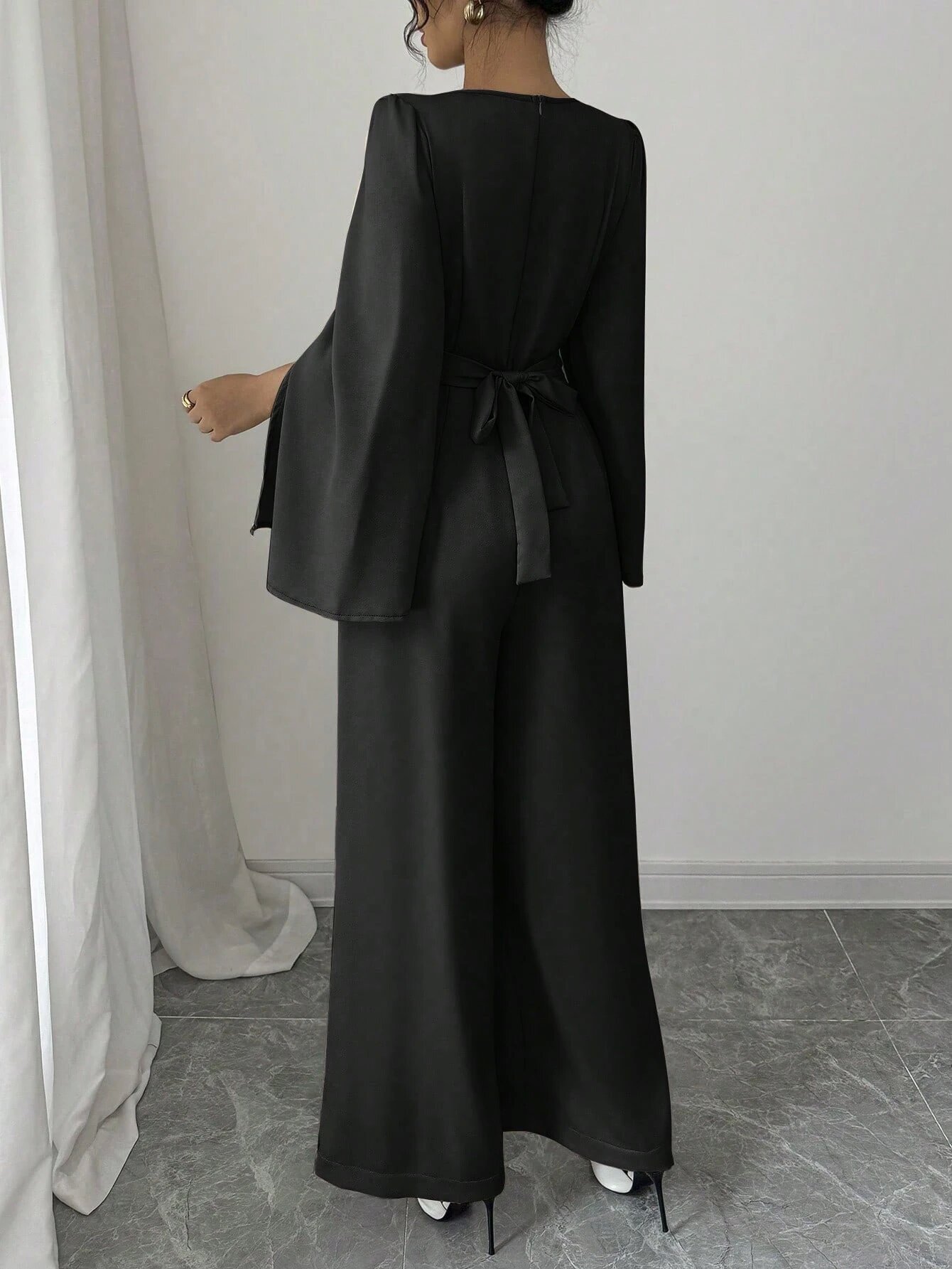 Black Plain Wide-Leg Jumpsuit
