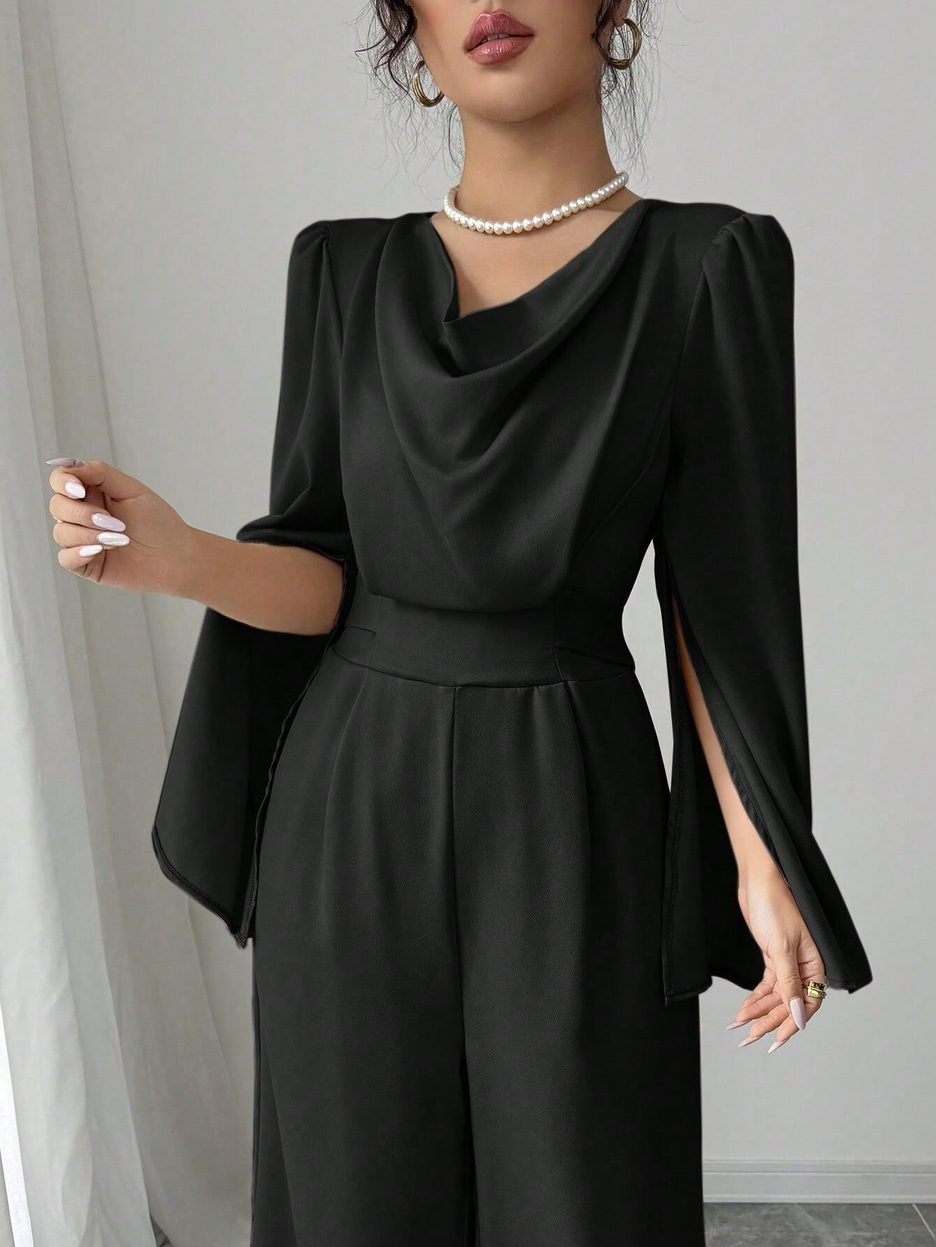 Black Plain Wide-Leg Jumpsuit