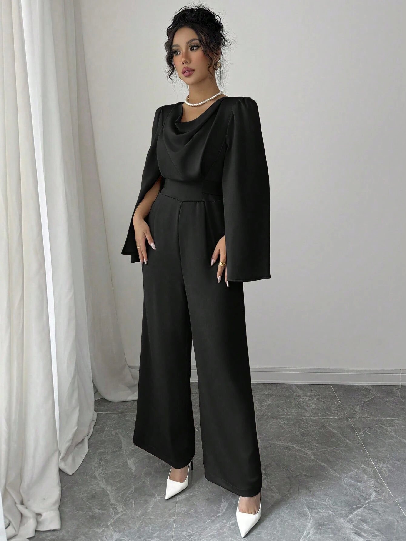 Black Plain Wide-Leg Jumpsuit