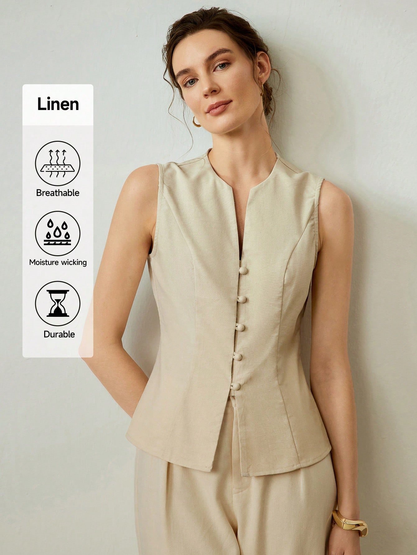 Beige Sleeveless Waistcoat Top