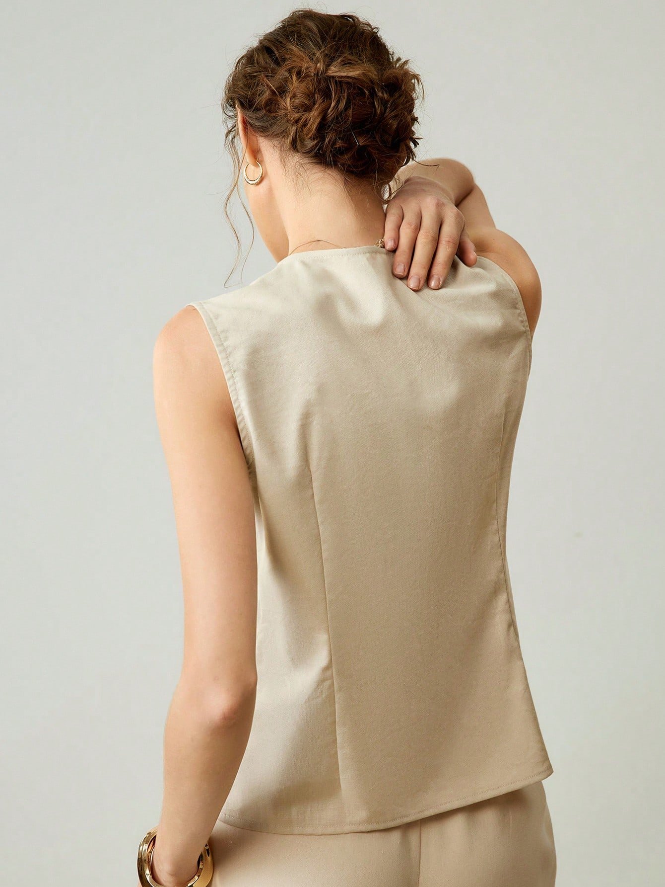 Beige Sleeveless Waistcoat Top