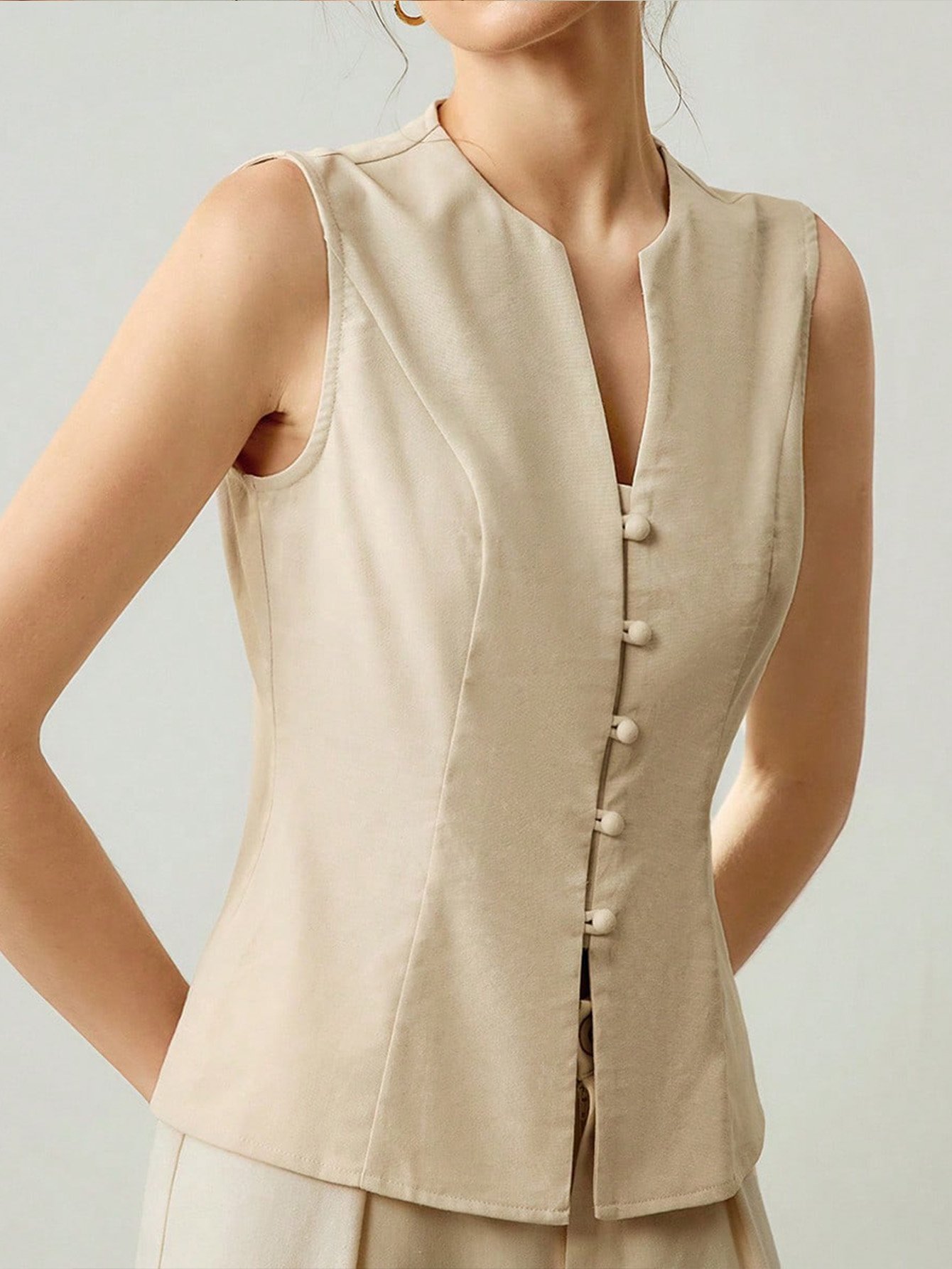 Beige Sleeveless Waistcoat Top