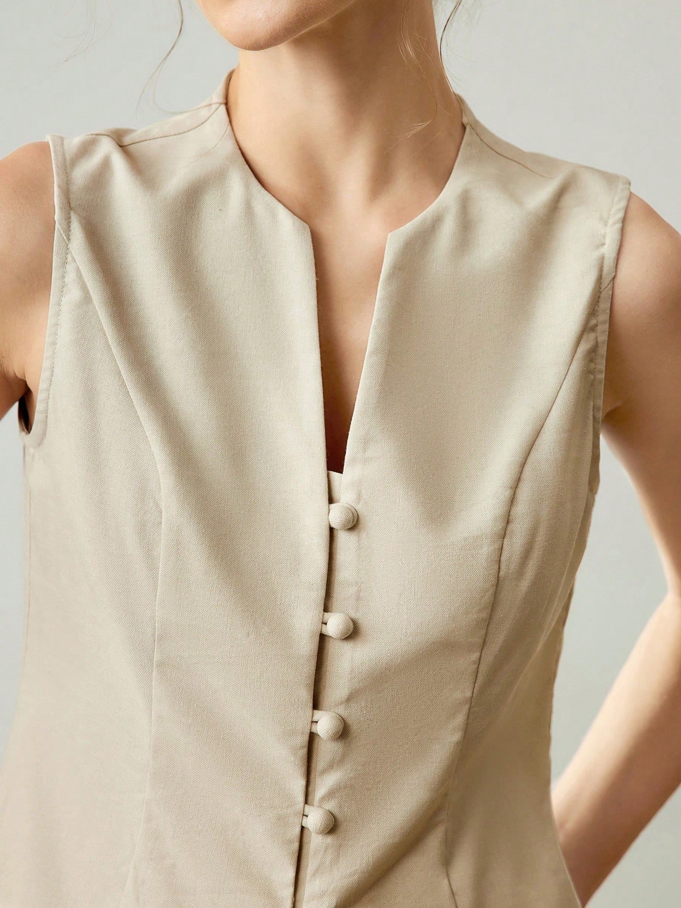Beige Sleeveless Waistcoat Top