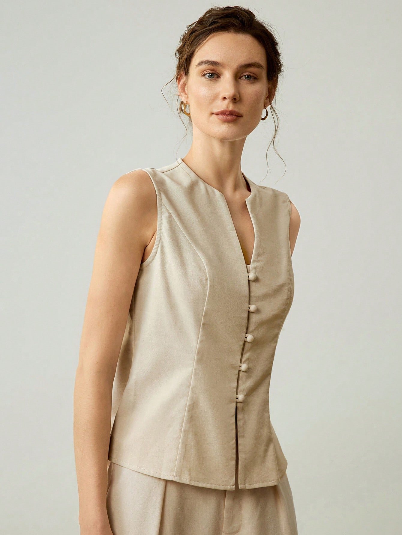 Beige Sleeveless Waistcoat Top