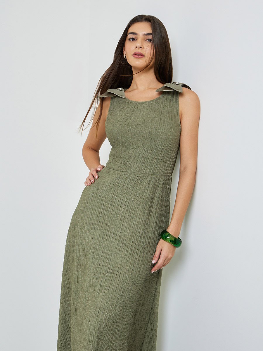 Green Sleeveless A-Line Midi Dress