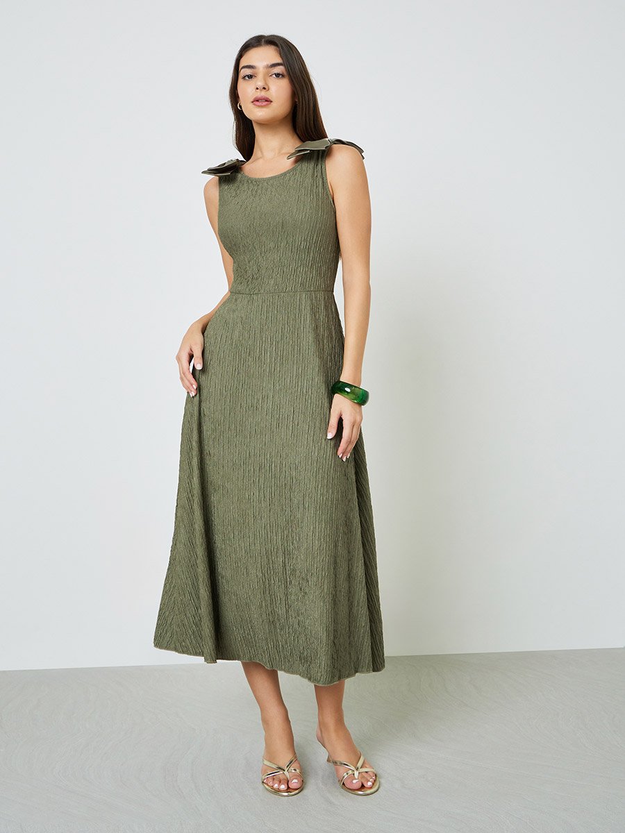 Green Sleeveless A-Line Midi Dress