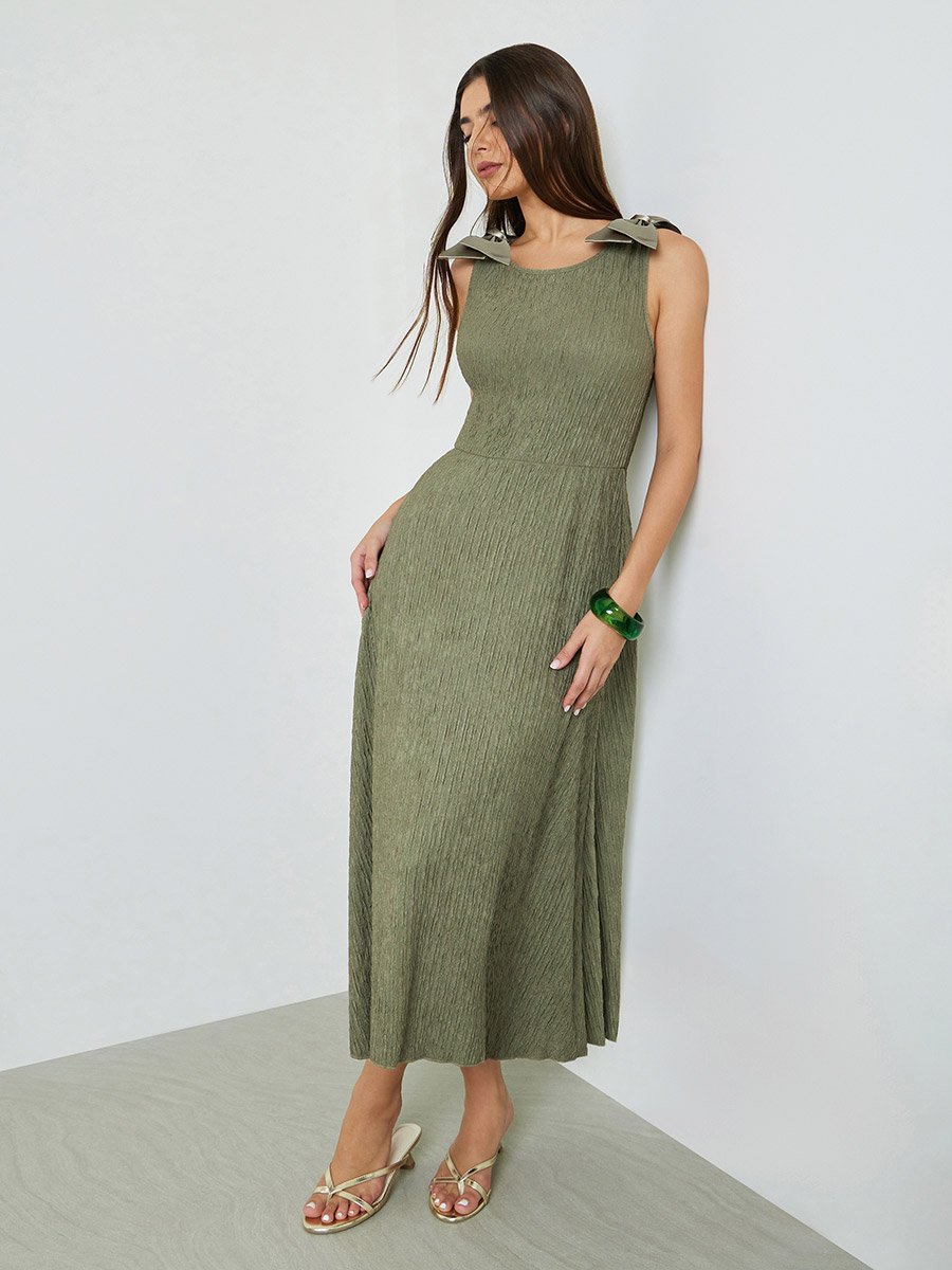 Green Sleeveless A-Line Midi Dress