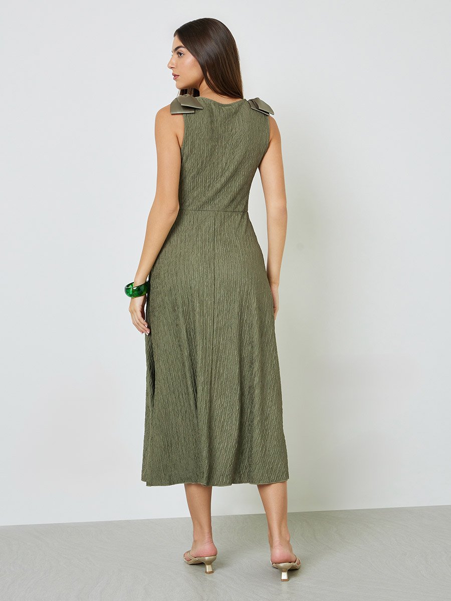 Green Sleeveless A-Line Midi Dress