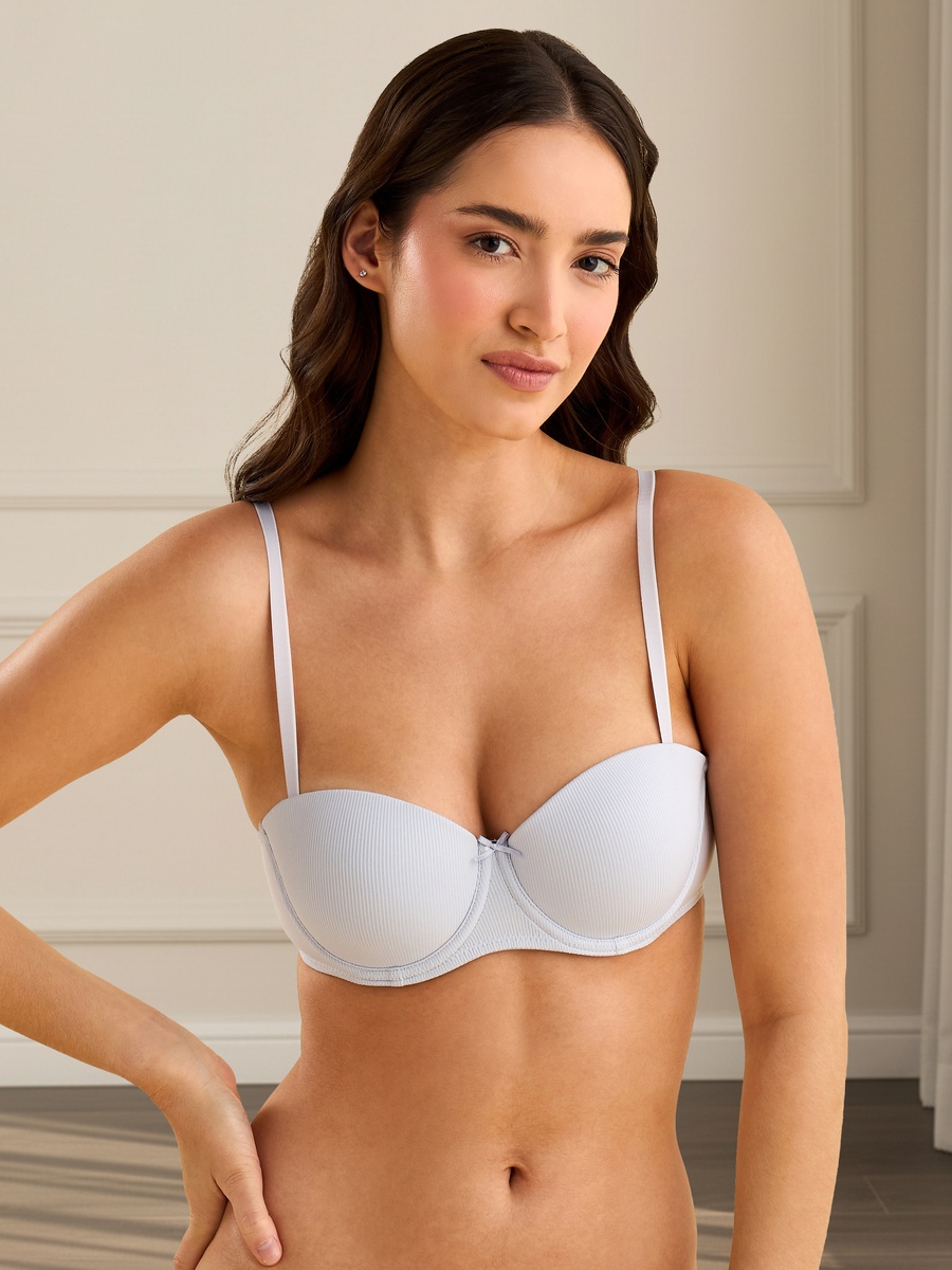 Pack of 3 - Ribbed Microfibre Push-Up Wired Balconette Bra
