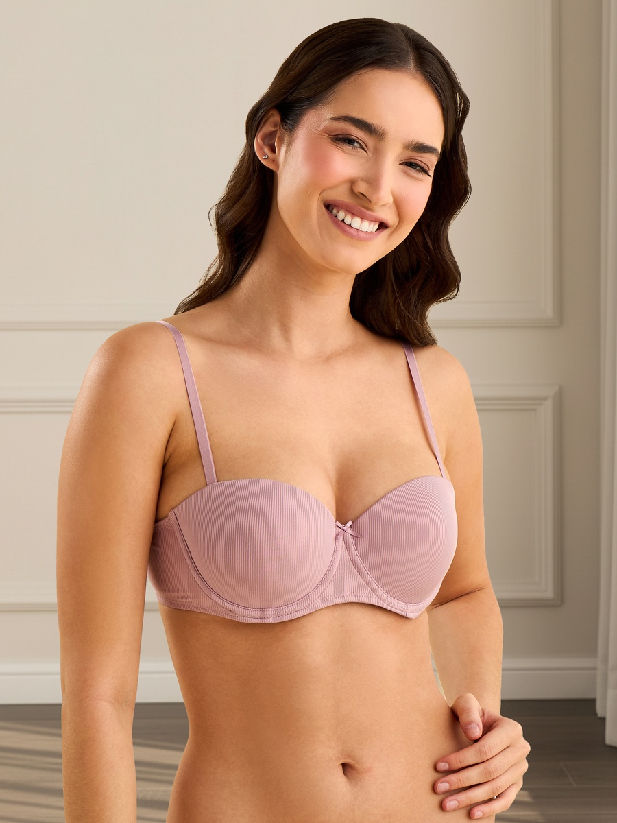 Pack of 3 - Ribbed Microfibre Push-Up Wired Balconette Bra