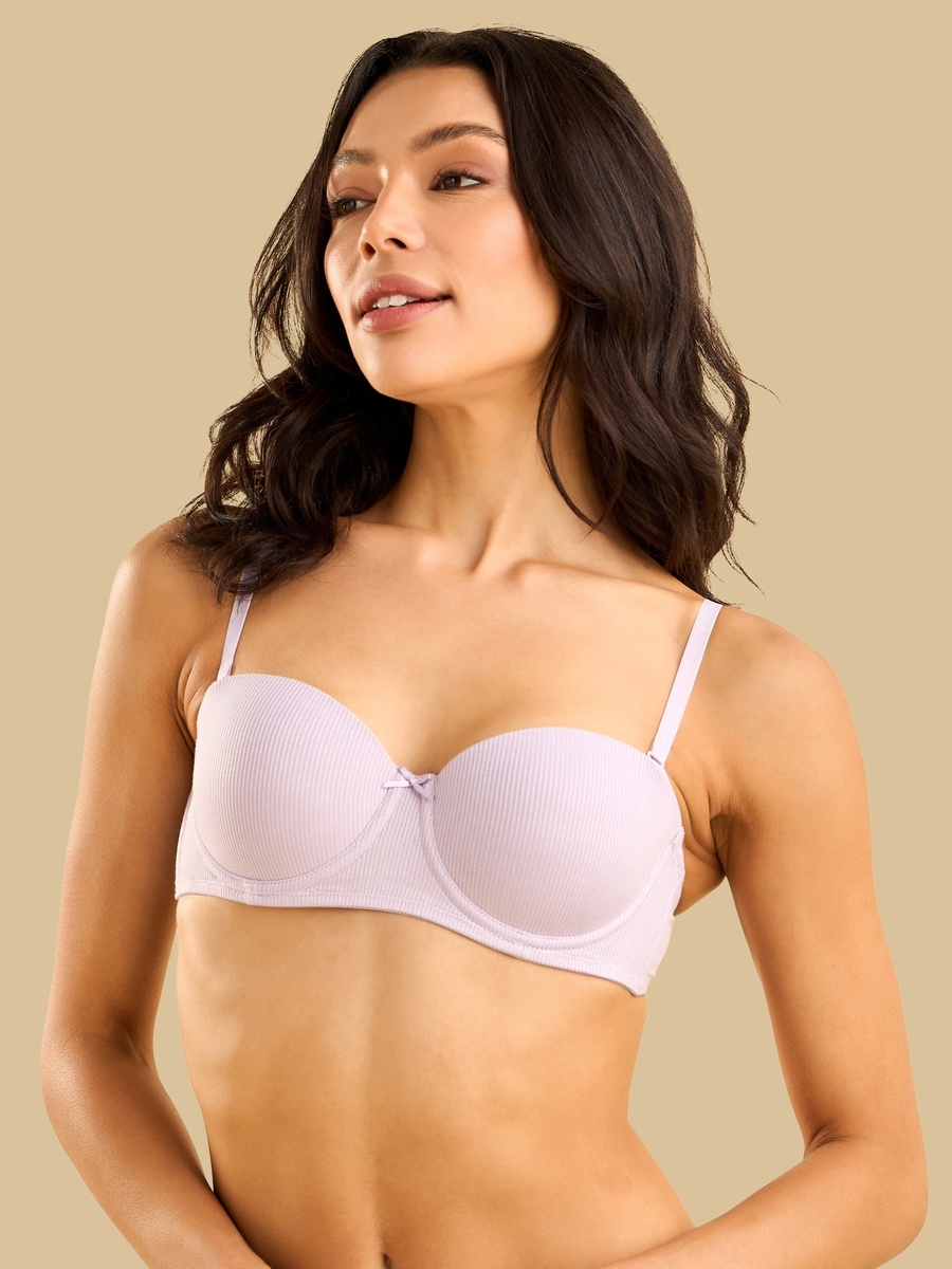 Pack of 3 - Ribbed Microfiber Push-Up Wired Balconette Bra