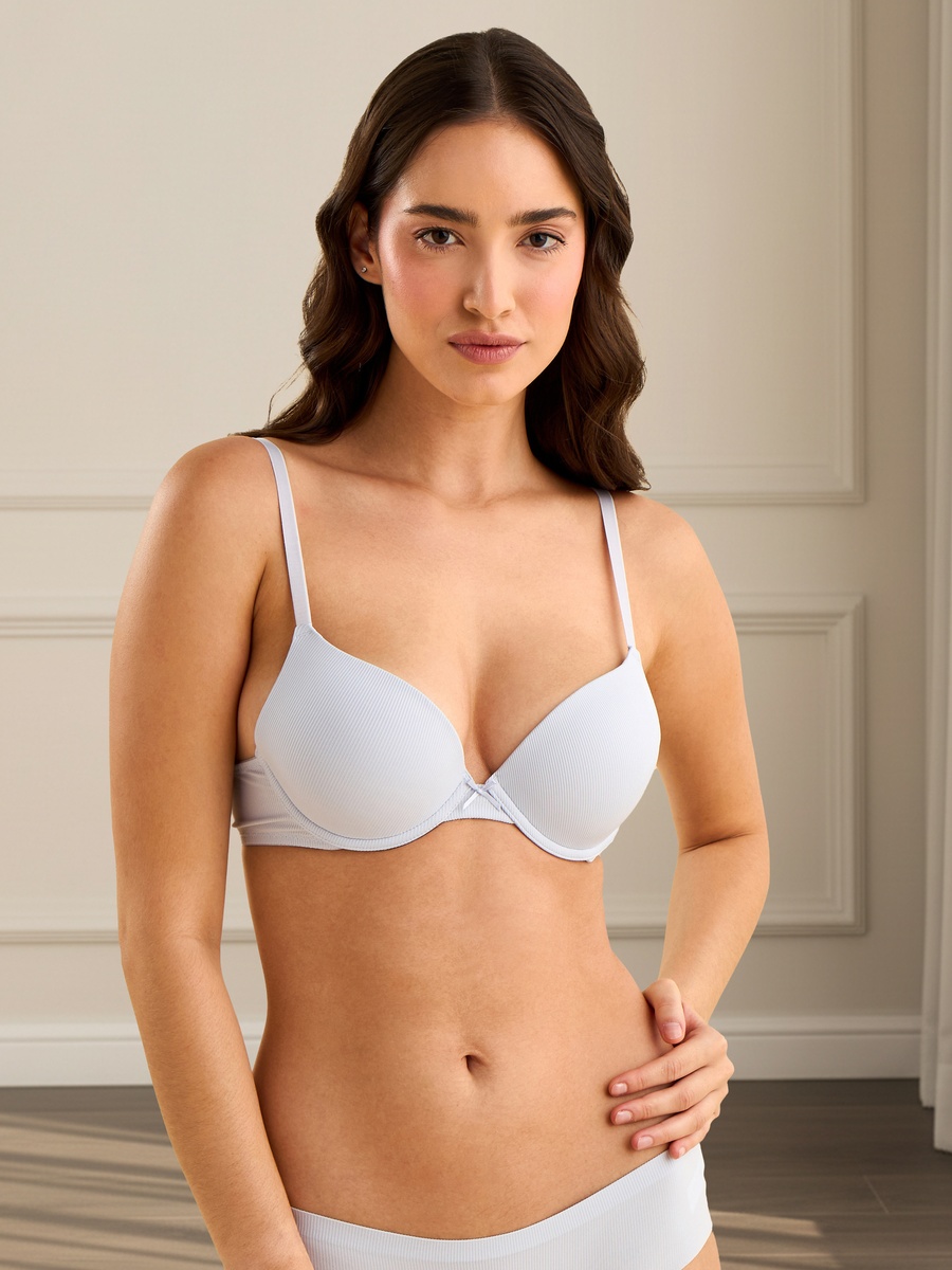 Pack of 3 - Ribbed Microfibre Padded Wired Plunge Bra