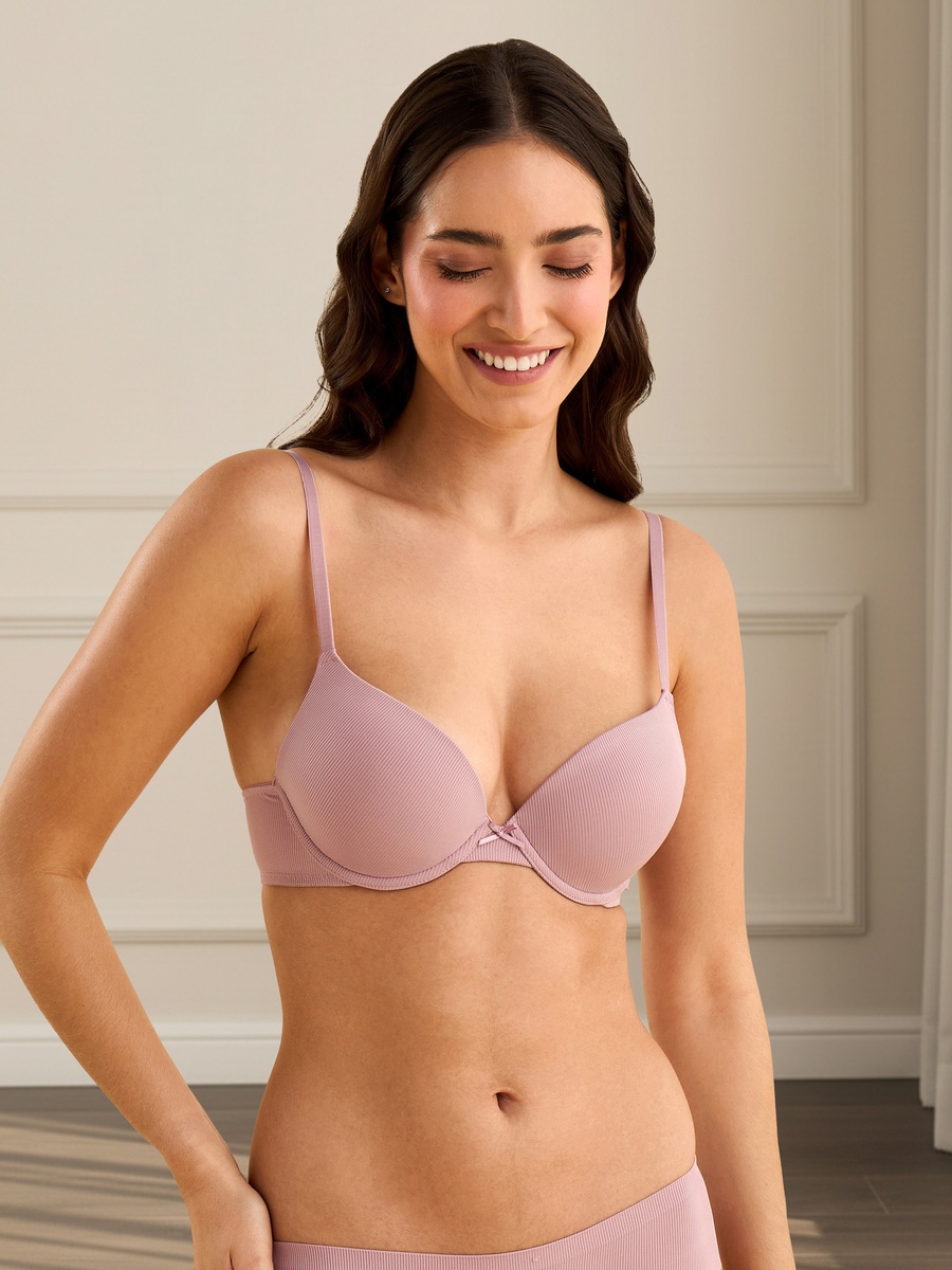 Pack of 3 - Ribbed Microfibre Padded Wired Plunge Bra