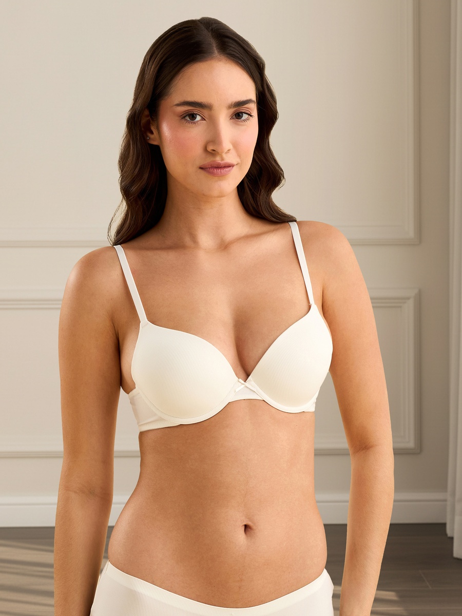 Pack of 3 - Ribbed Microfibre Padded Wired Plunge Bra