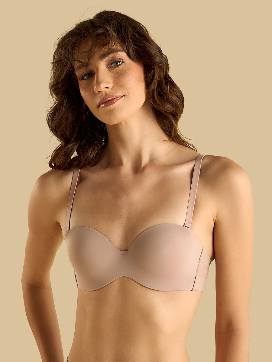 Textured Padded Wired Strapless Balconette Bra