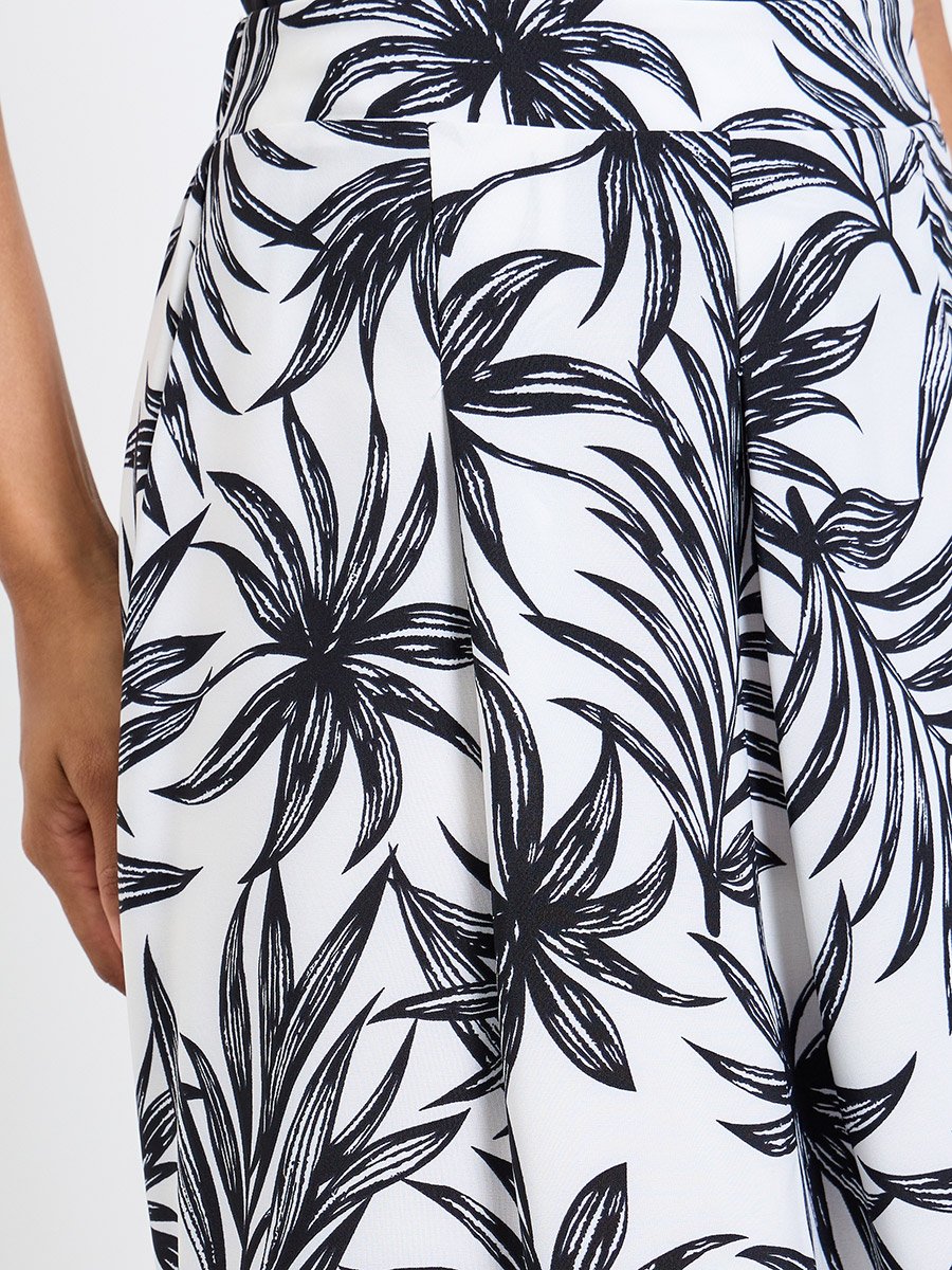 White A-Line Midi Skirt with Palm Print