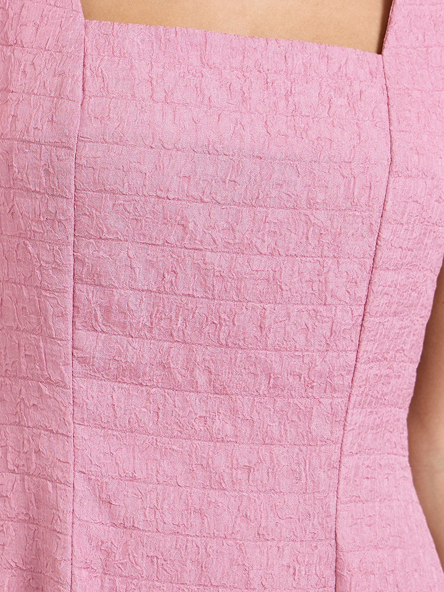Pink Plain A-Line Square Neck Midi Dress