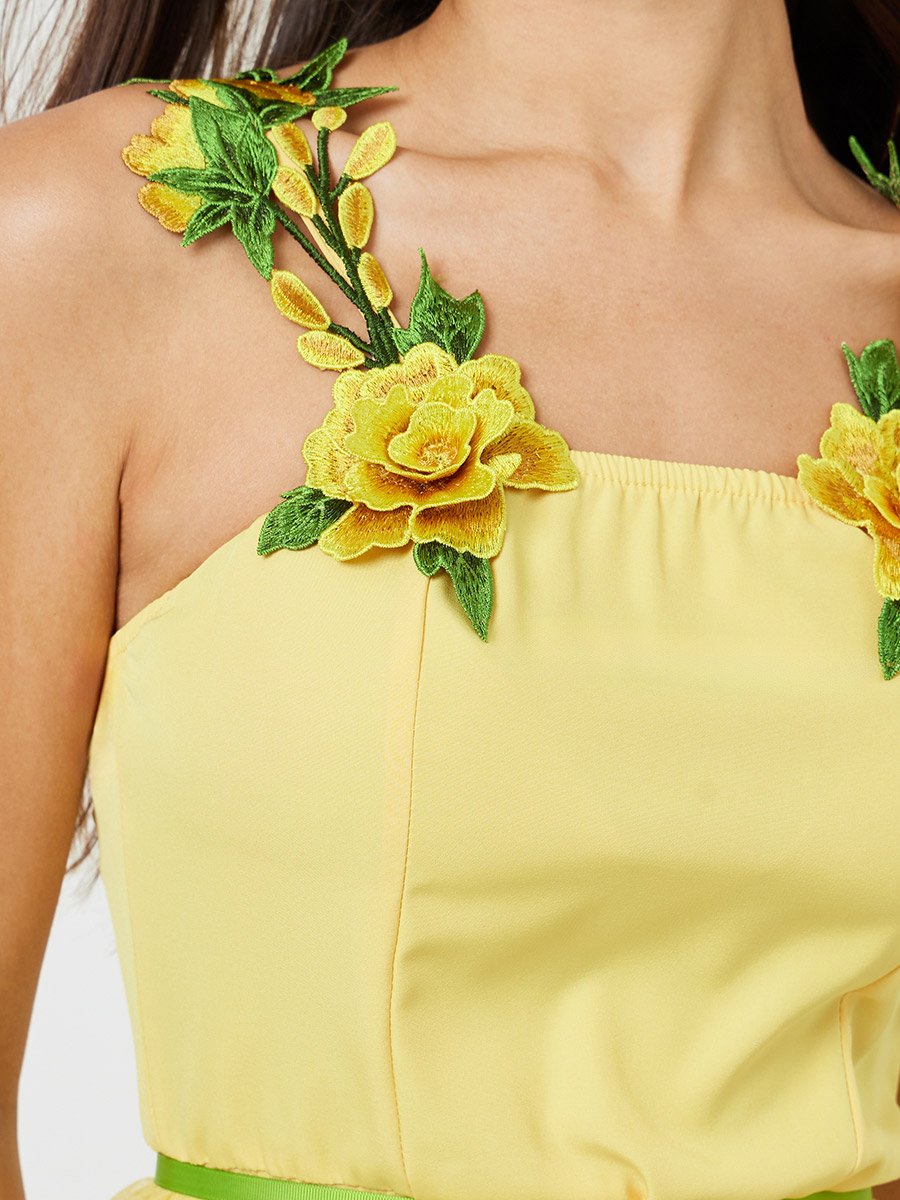 Yellow Floral Strappy Midi Dress