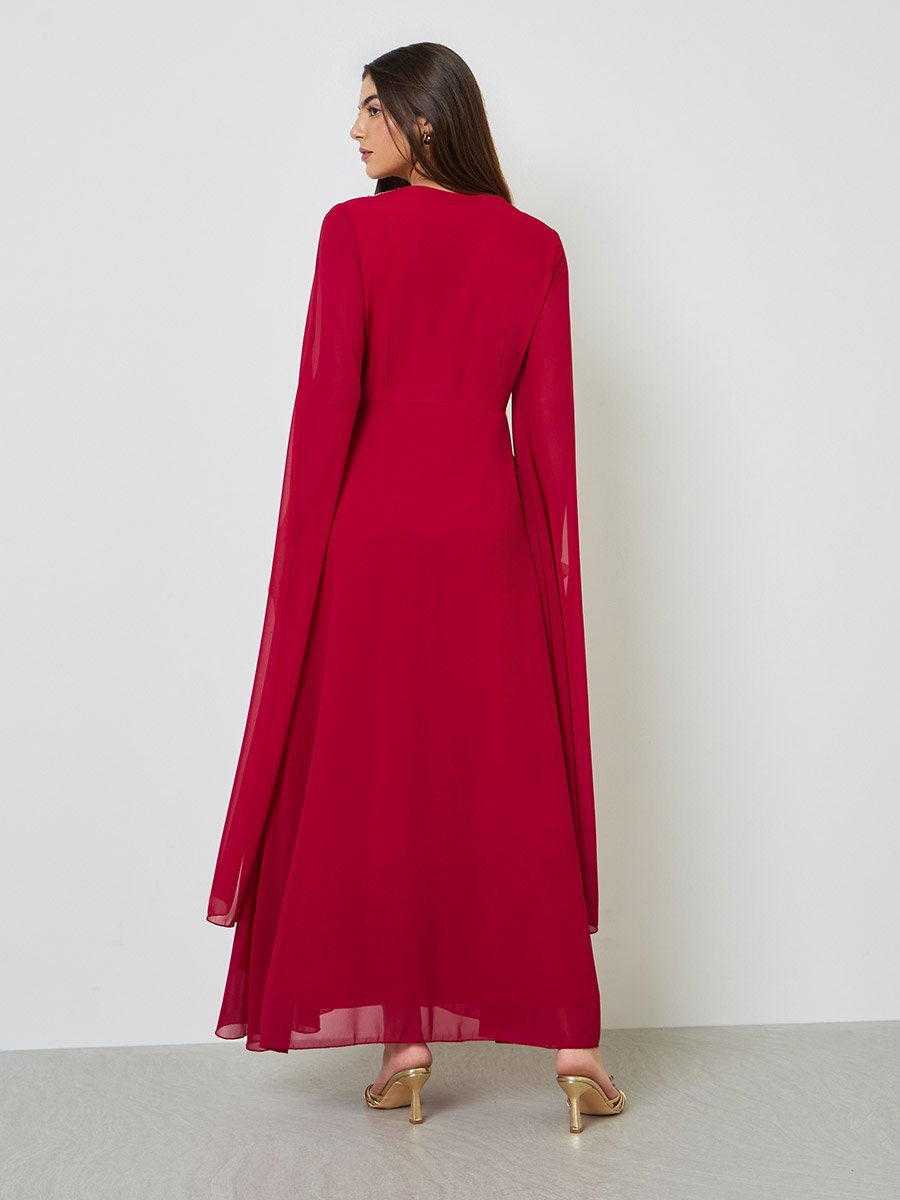 Red Lace Patch Detail Maxi Kaftan