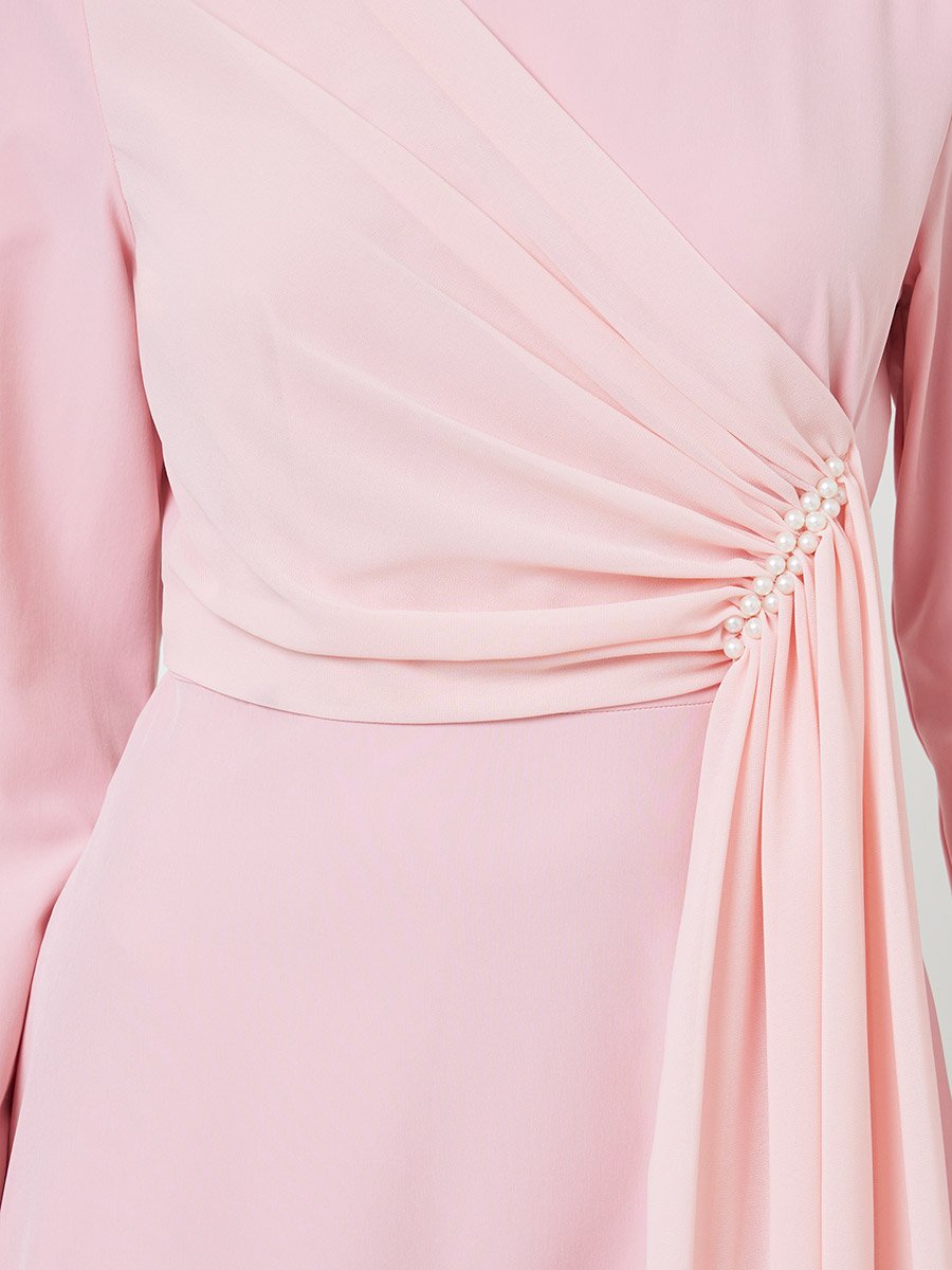 Light Pink Embellished Draped A-Line Maxi Dress