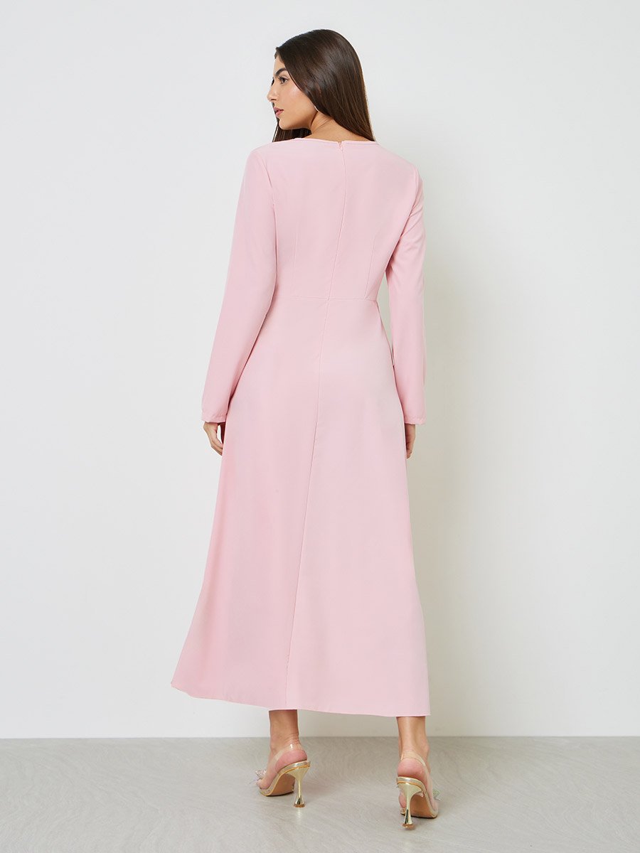 Light Pink Embellished Draped A-Line Maxi Dress