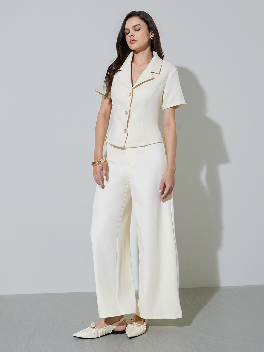 Cream Regular Fit Buttoned Blazer