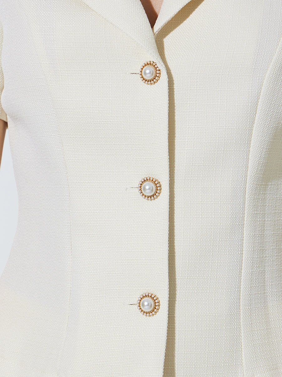 Cream Regular Fit Buttoned Blazer