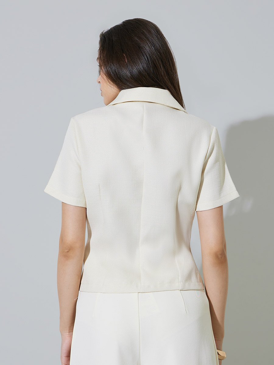 Cream Regular Fit Buttoned Blazer