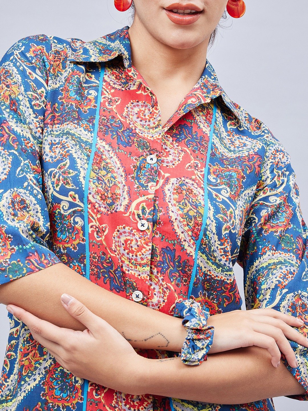 Blue Paisley Print Shirt and Wide Leg Pants Co-ord Set