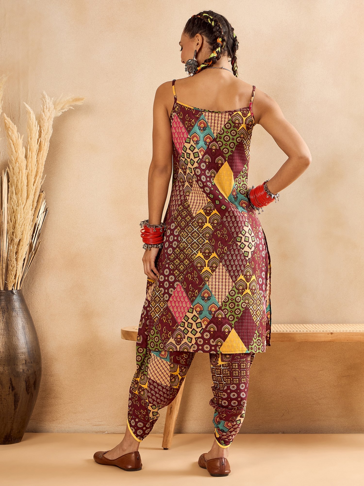 Multi-Pattern Cotton Tunic and Dhoti Trousers Set