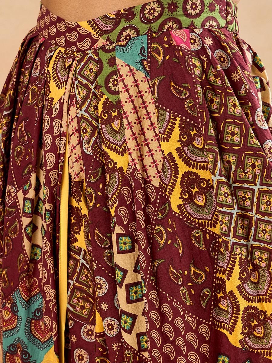 Multi-Pattern Cotton Tunic and Dhoti Trousers Set
