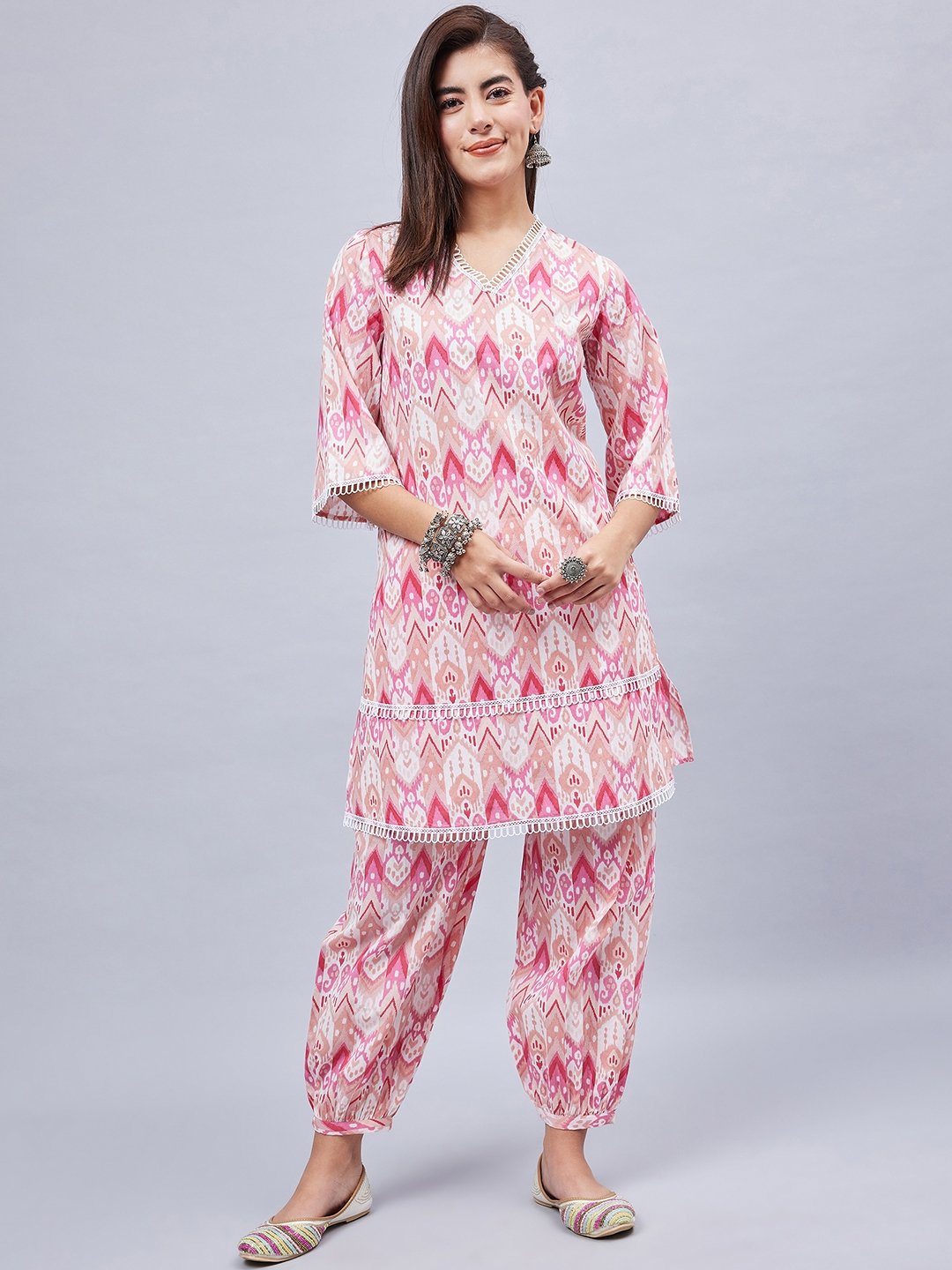 Pink Printed Tunic and Cuffed Pants Co-ord Set