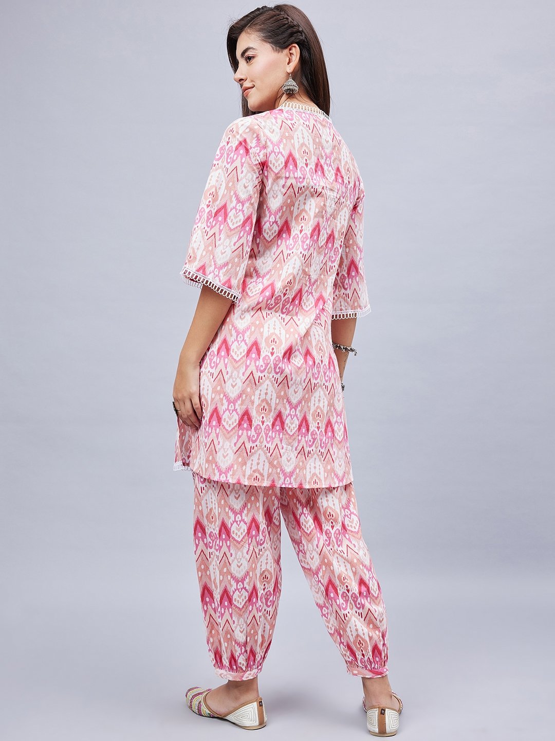 Pink Printed Tunic and Cuffed Pants Co-ord Set