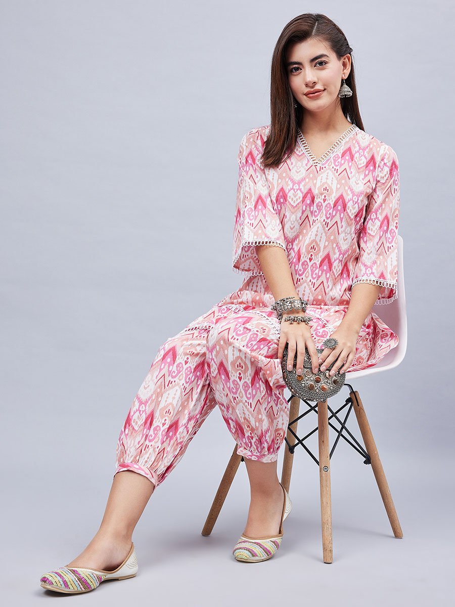 Pink Printed Tunic and Cuffed Pants Co-ord Set