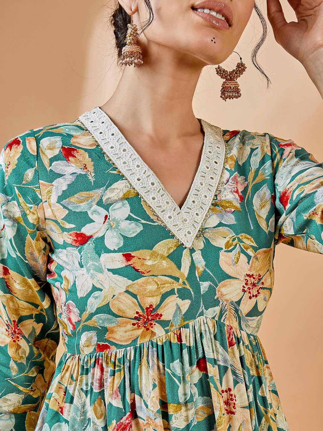 Teal Floral Top and Wide Leg Pants Co-Ord Set