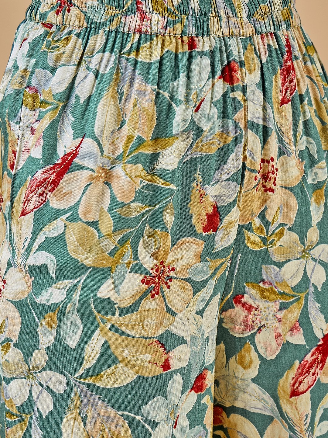 Teal Floral Top and Wide Leg Pants Co-Ord Set