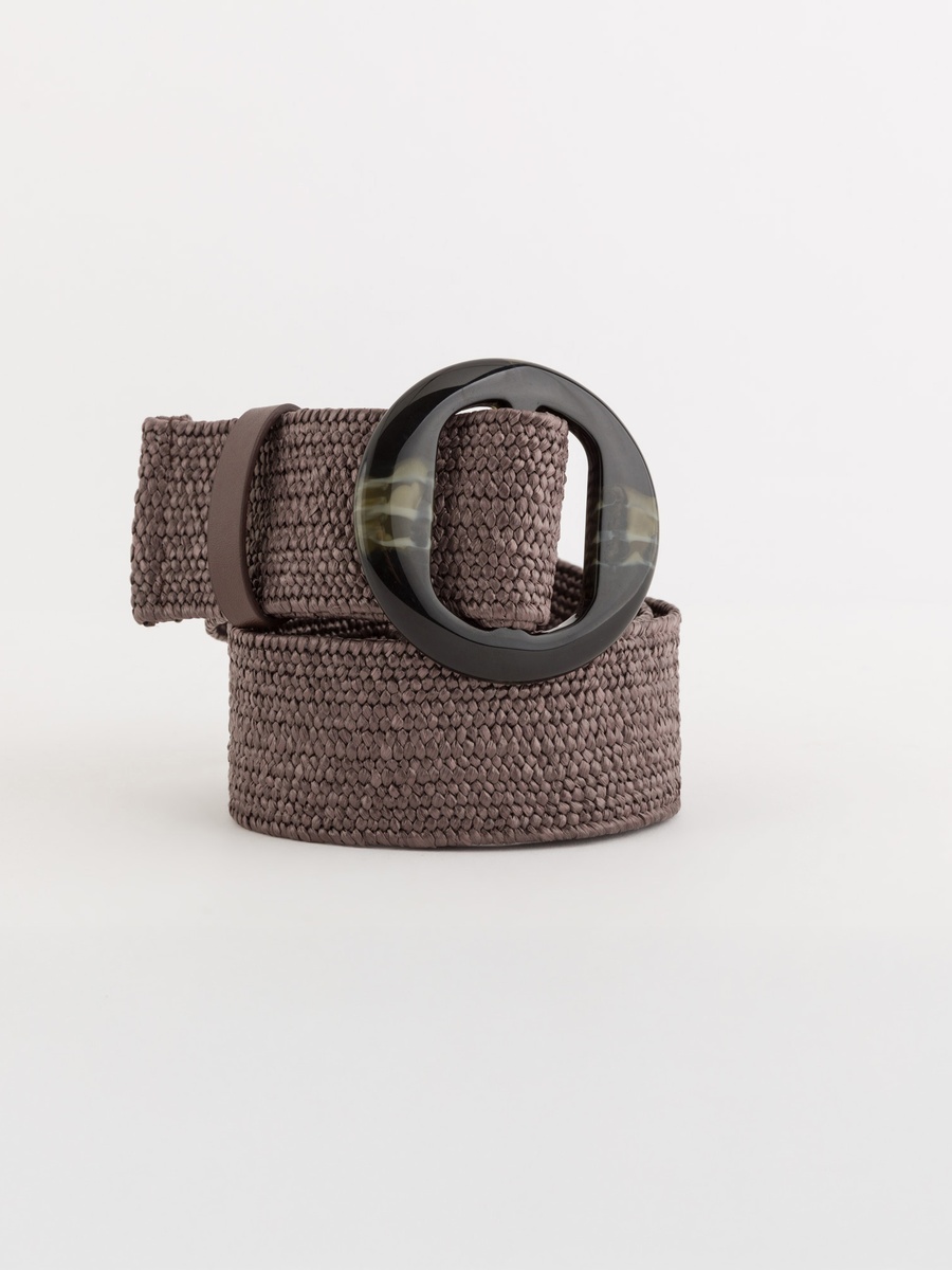 Brown Woven Belt with Circular Buckle