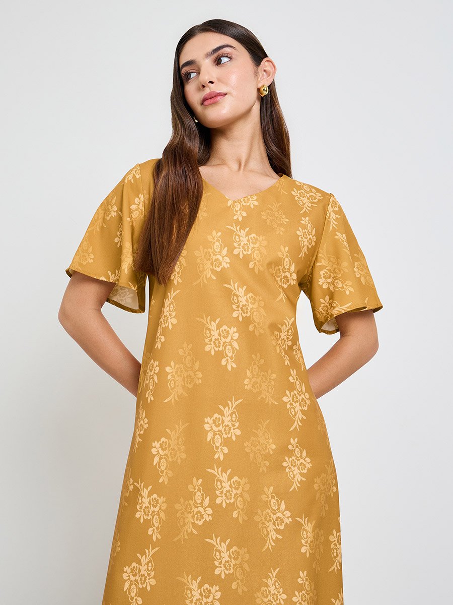 Mustard Floral A-Line Ankle-Length Maxi Jalabiya 