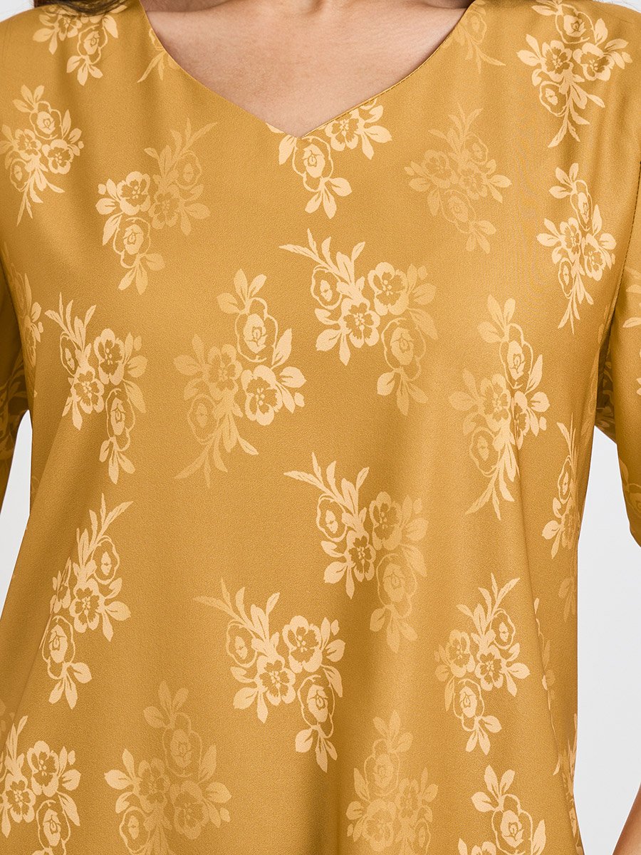 Mustard Floral A-Line Ankle-Length Maxi Jalabiya 