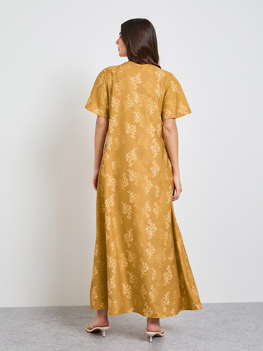 Mustard Floral A-Line Ankle-Length Maxi Jalabiya 
