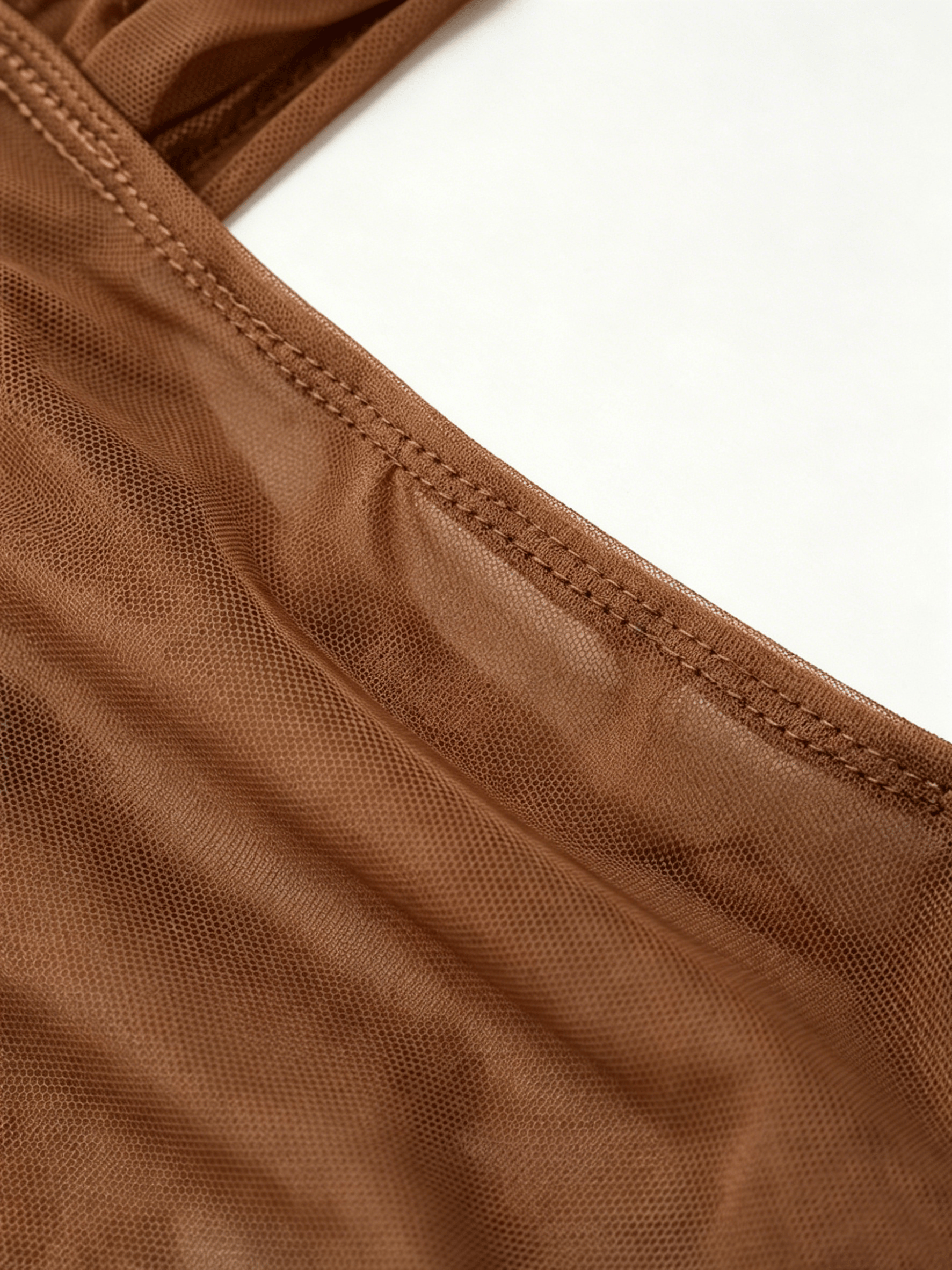 Brown Mesh Ruched Bodycon Maxi Dress