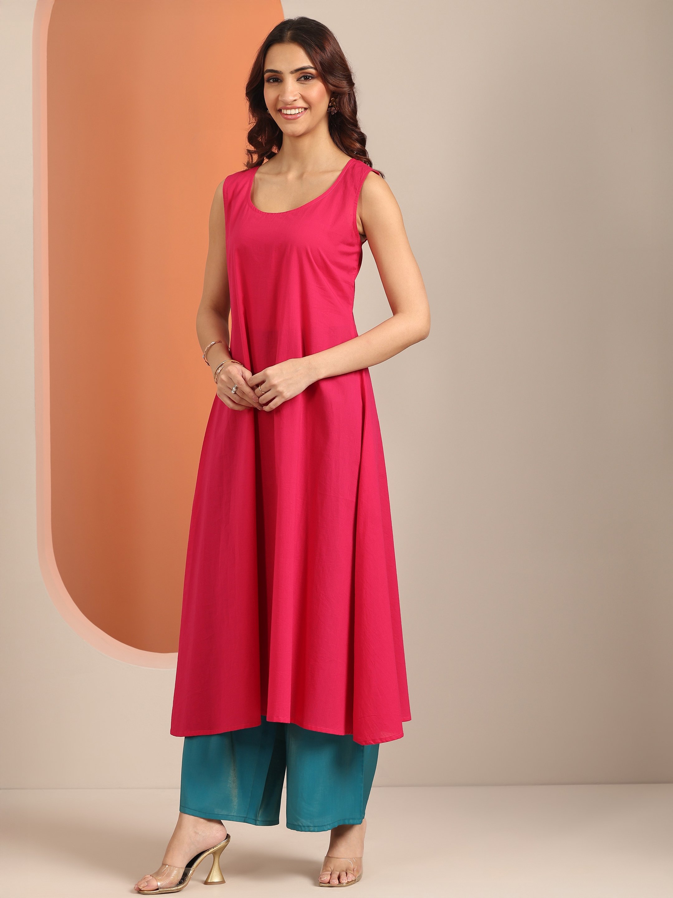 Pink Embroidered Silk Blend Straight Kurta