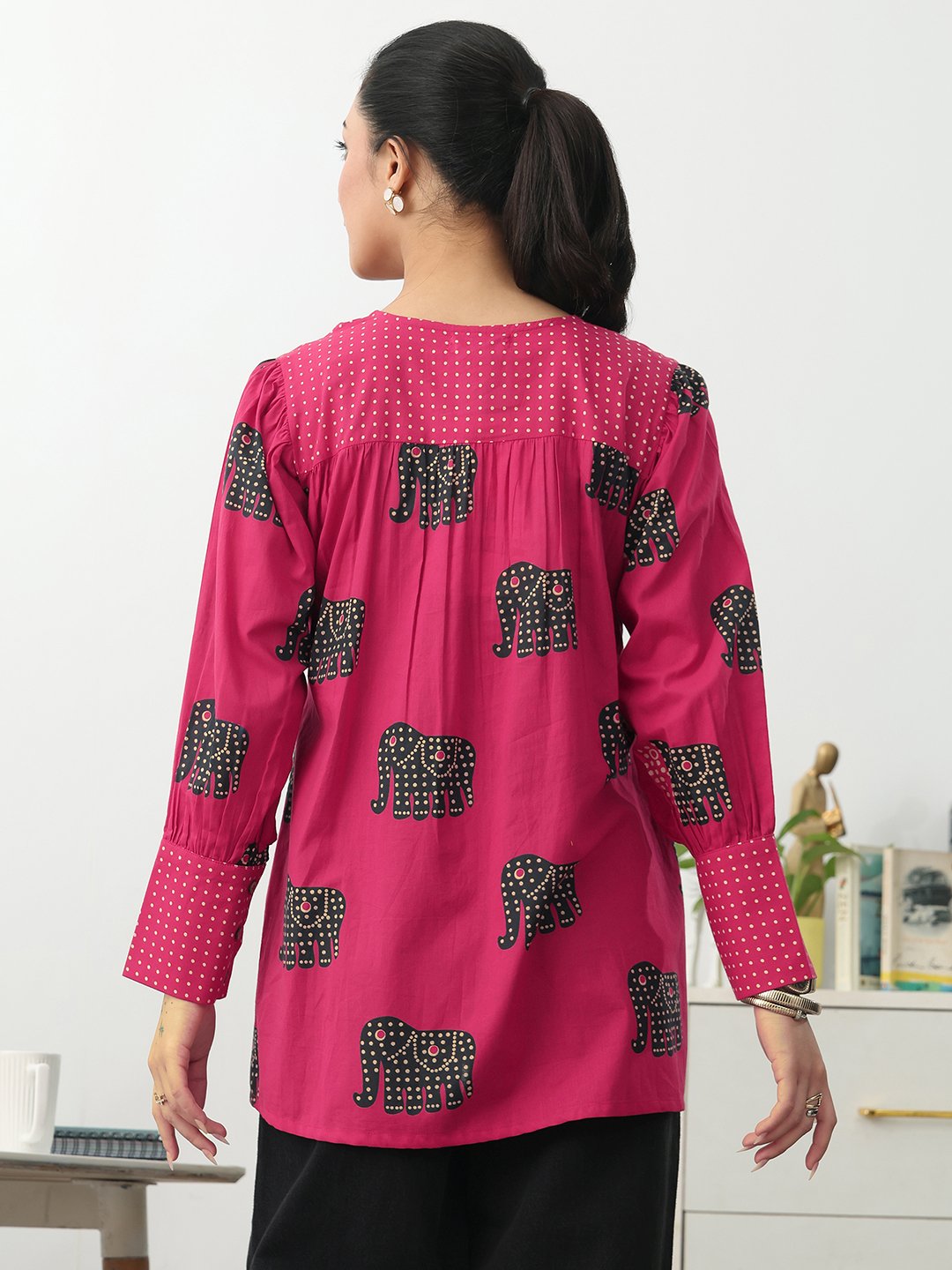 Pink Printed Cotton Blend A-Line Kurti
