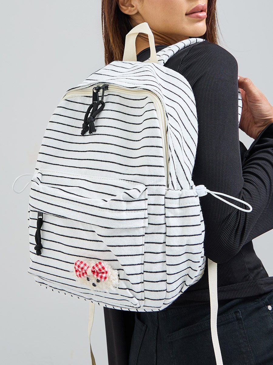 Striped Backpack with Zip Puller