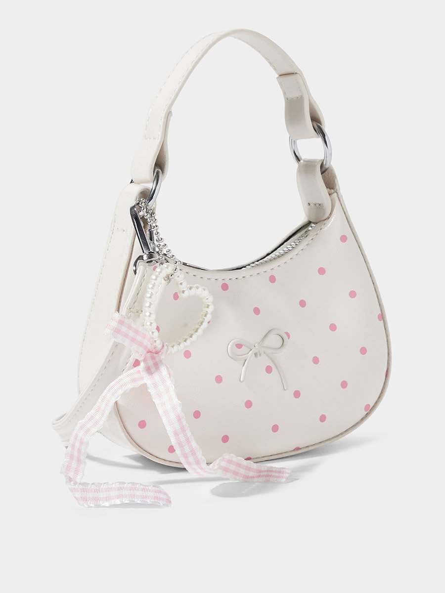Beige Polka Dot Pearl Charm Handbag