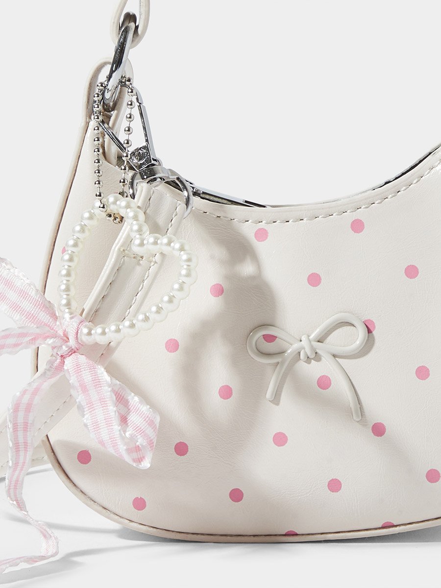 Beige Polka Dot Pearl Charm Handbag