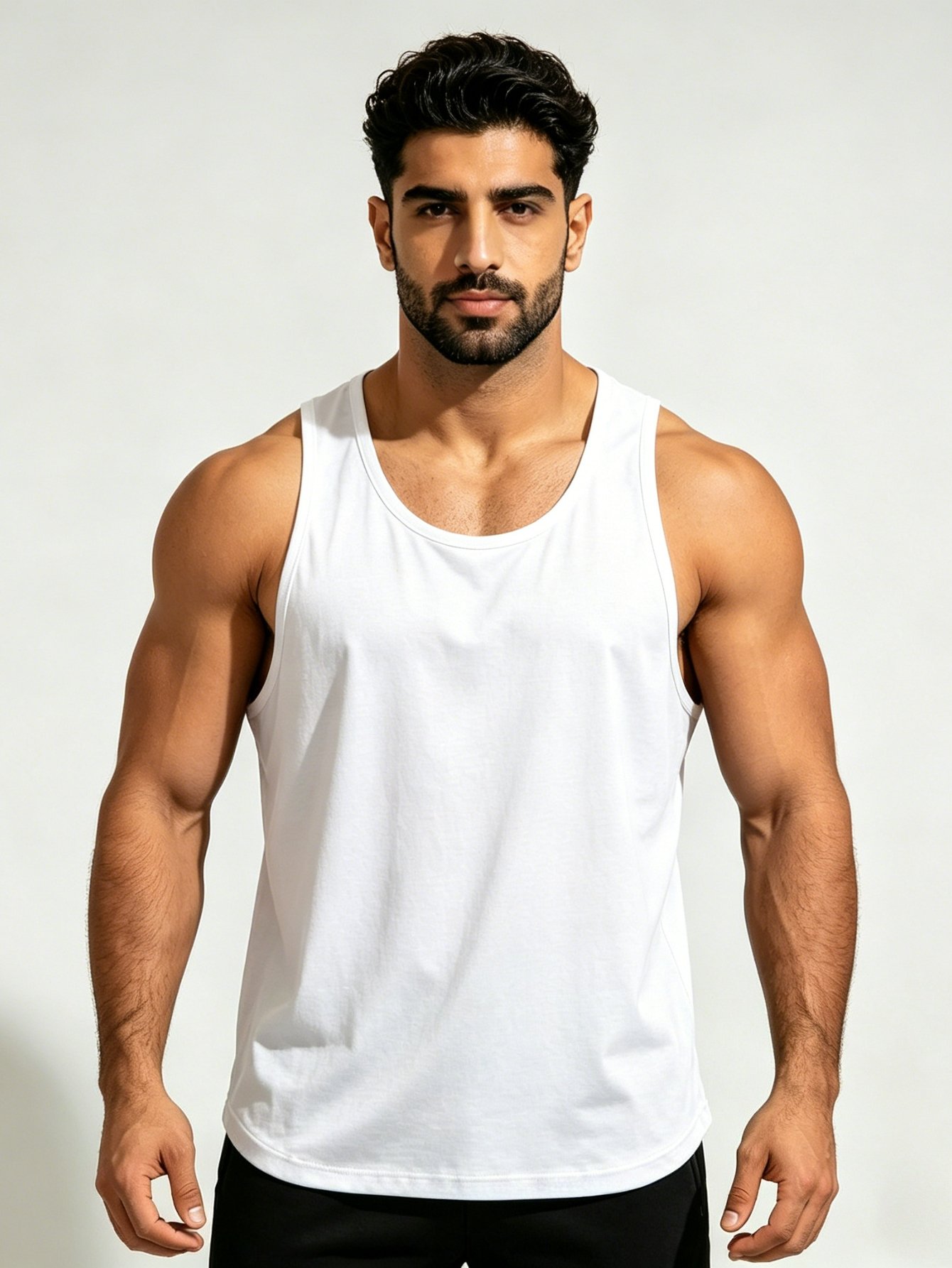 Men White Solid Tank Top