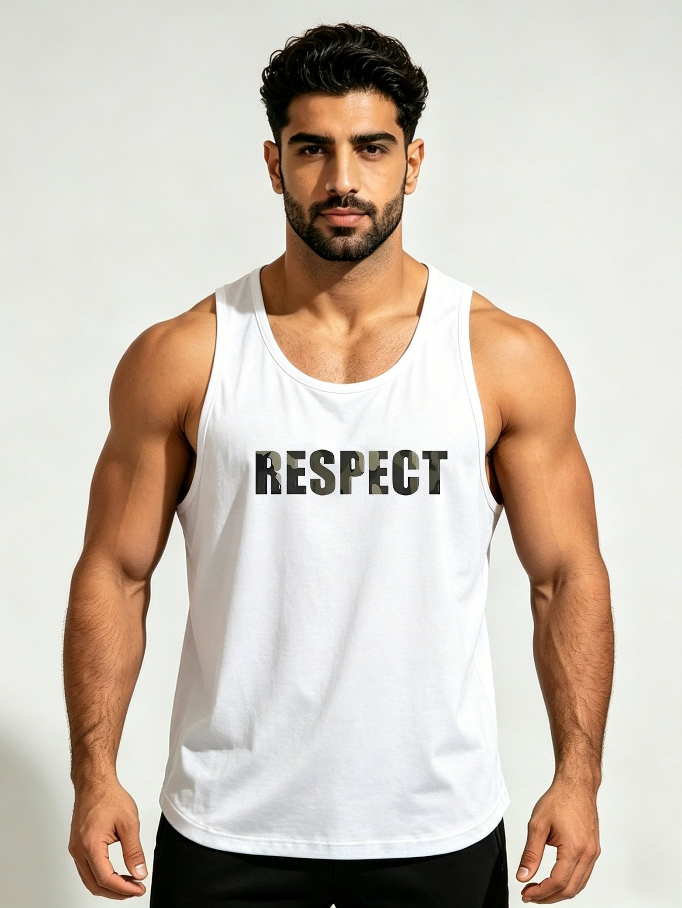 Men White Slogan Print Tank Top