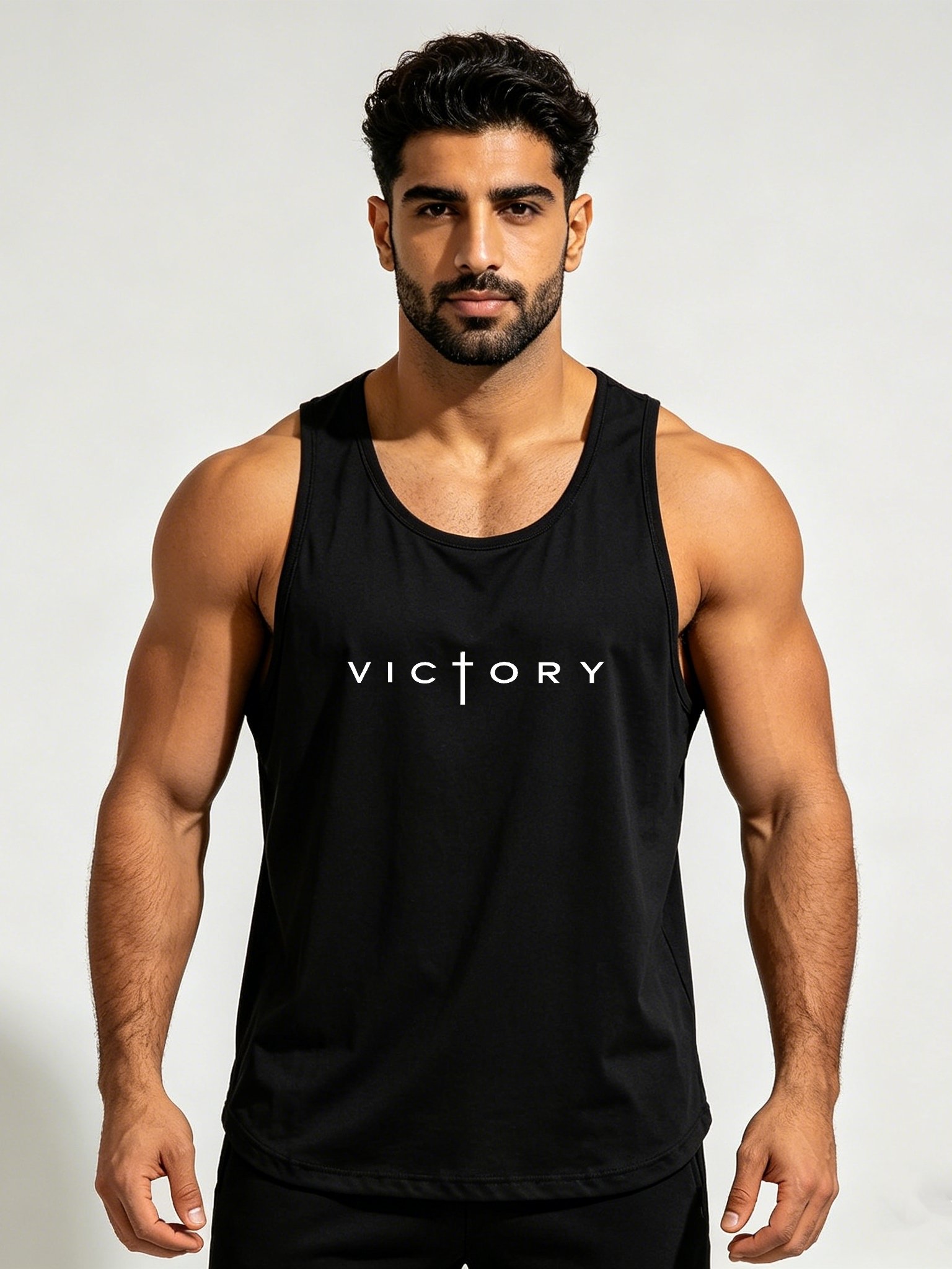 Men Black Slogan Print Tank Top