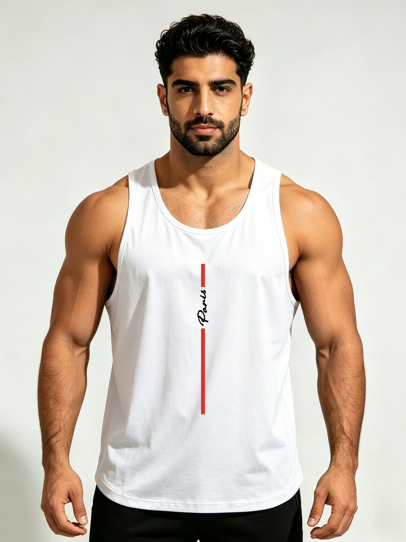 Men White Paris Print Tank Top